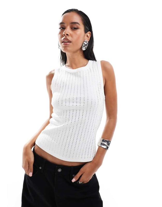 Tops by ASOS DESIGN *Saves to inspo folder* Diamante embellished Round neck Racer back Regular fitSold By: Asos