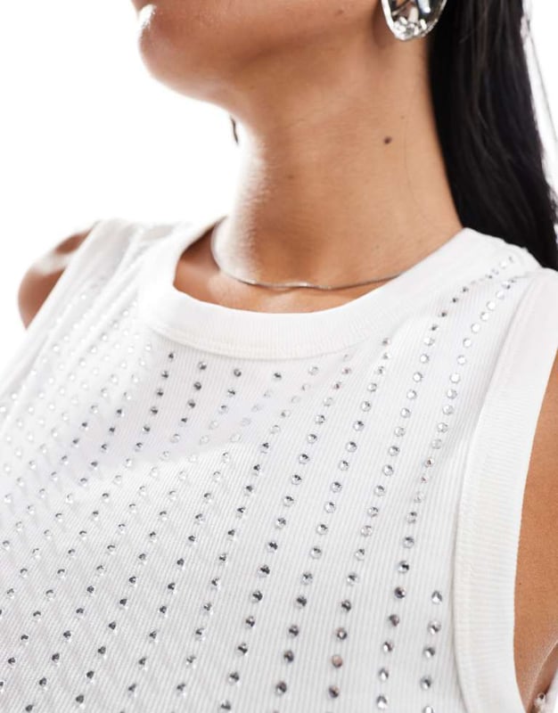 Tops by ASOS DESIGN *Saves to inspo folder* Diamante embellished Round neck Racer back Regular fitSold By: Asos