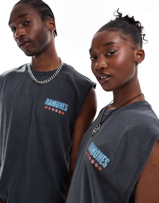 ASOS DESIGN unisex oversized vest with The Ramones graphic prints in washed black Tops by ASOS DESIGN Adding to bag in 3, 2, 1? Crew neck Sleeveless style The Ramones graphic prints Oversized fit Unisex styleSold By: Asos