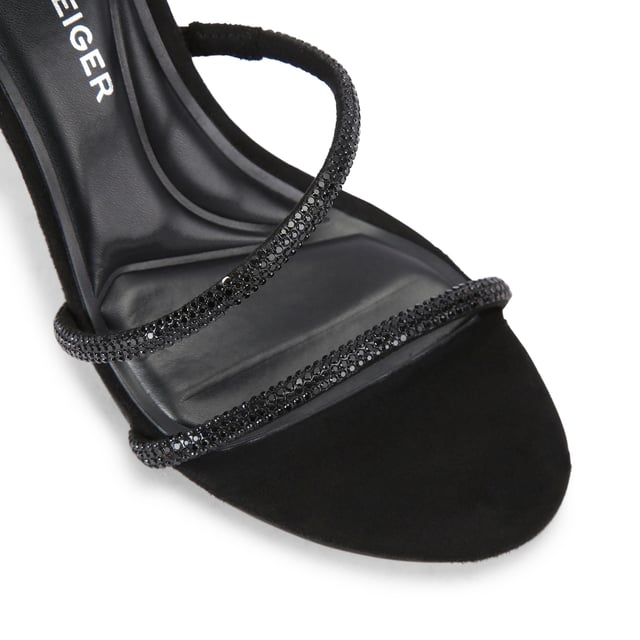 This KG Kurt Geiger Athena heel is crafted in black with black crystal embellished spiral ankle strap. The heel is in a high stiletto style. Heel height: 9cm.