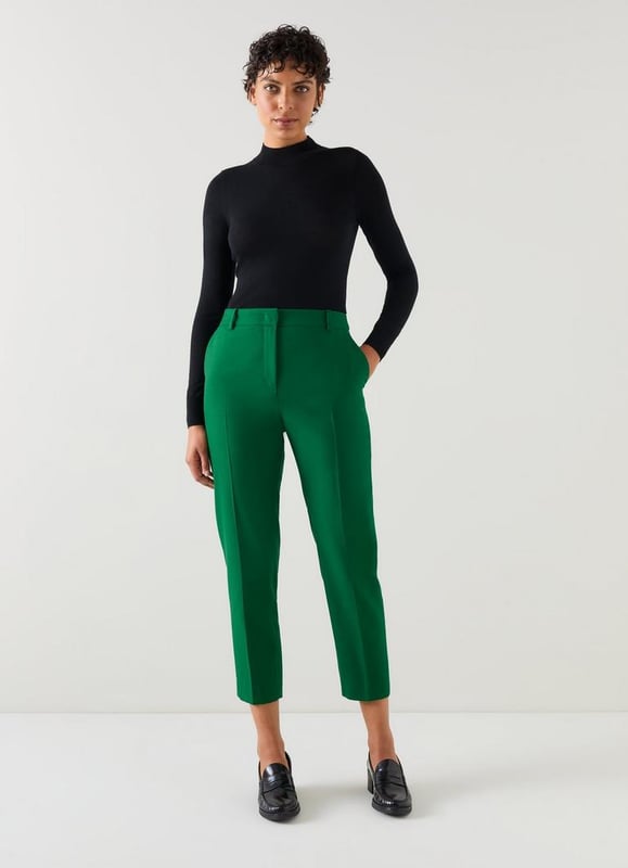 Lk Bennett Mariner Trousers A great everyday trouser, our Mariner cigarette trousers make the perfect matching pair with our double-breasted jacket, or work beautifully with a lightweight knit. Crafted in Portugal from a versatile camel fabric, they sit on the waist with belt loops, have a front fastening, side pockets, centre creases and a slim, cropped cigarette cut. Wear them with the matching Mariner jacket and a pretty blouse for a relaxed take on spring tailoring.