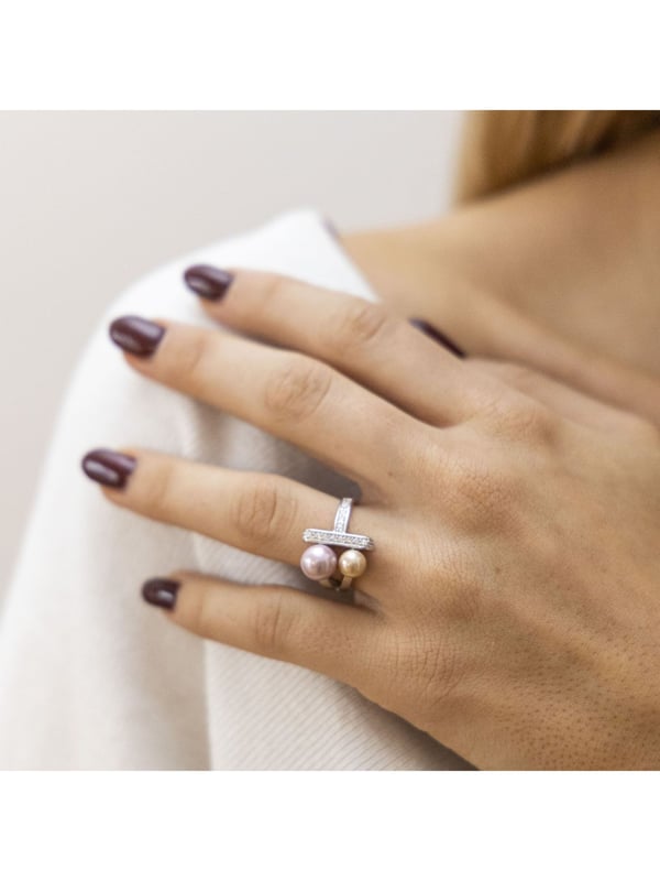 Entdecken Sie die magische Faszination der schimmernden Perlen!  Zeeme Pearls - Damen-Ring aus 925 Sterling Silber rhodiniert mit 2x Muschelkernperle und Zirkonia weiß