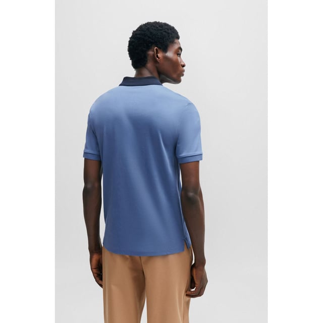 Mens BOSS Phillipson 116 Interlock Cotton Slim Fit Polo Shirt with colour-blocked collar in open blue.A signature polo shirt by BOSS Menswear. Featuring a logo at the left chest  this short-sleeved polo shirt is crafted in soft interlock cotton for everyday comfort. This piece is cut to a clean and contemporary slim fit.- Slim fit- Neckline: Polo collar- Number of buttons: 2- Short sleeves- Flat-knit cuffs- Standard length- 100% Cotton.  Machine washable- Ref: 50508840-479