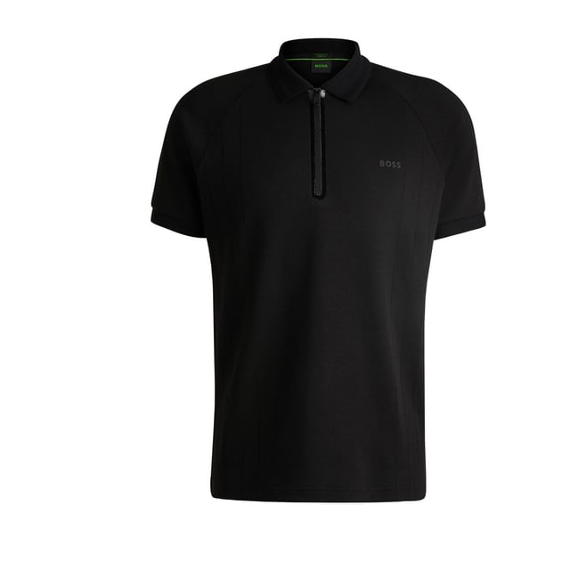 Mens BOSS Philix Cotton-Blend Polo Shirt in Drop-Needle Stretch Fabric in blackAn expertly engineered polo shirt by BOSS Menswear. Featuring a zip placket and logo  this regular-fit piece is created in drop-needle stretch fabric. - Regular fit- Flat-knit collar- Fastening top: Zip closure- Short sleeves- Flat-knit cuffs- Standard length- 74% Cotton  19% Polyester  7% Elastane.  Machine washable.- Ref: 50532954-001