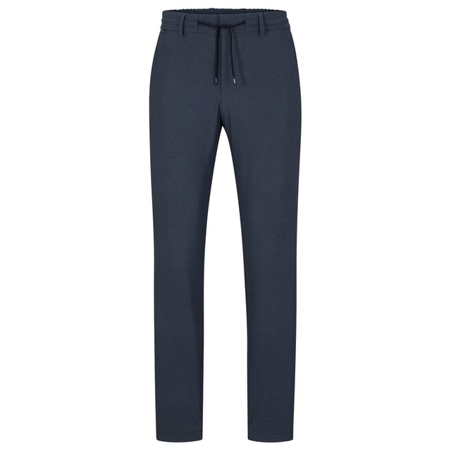 Mens BOSS P-GeniusJ-RDS-WG-233 Performance Micro-Patterned Slim-Fit Trousers in dark blueVersatile trousers by BOSS Menswear  cut to a slim fit in washable performance-stretch jersey with a subtle pattern and a drawstring waist.- Slim fit- Hook and zip closure- Drawstring- Flat front- Pockets bottom front - French pocket- Pockets bottom back - Welt pocket- 74% Polyamide  26% Elastane.  Machine washable.- Ref: 50503207-404