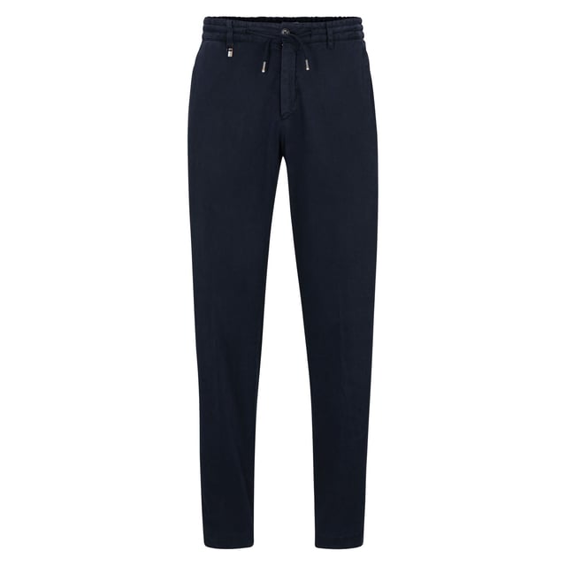 Mens BOSS C-Genius-D-RDS-234F Slim Fit Stretch Trousers with Drawstring Waist in dark blueSlim fit trousers made from stretch fabric with drawstring waistband.- Slim fit- Mid rise- Hook and zip closure- Elasticated waist with drawstring- Front slant pockets- Rear buttoned welt pockets- 64% Lyocell  34% Cotton  2% Elastane.  Machine washable.- Ref: 50501880-404