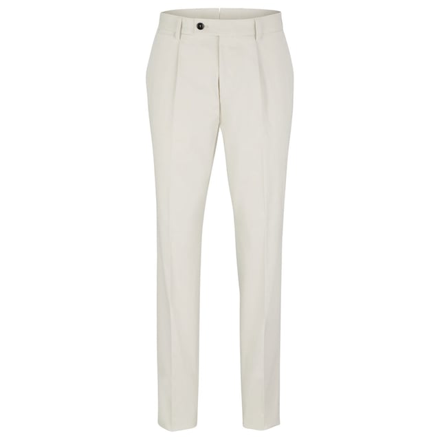 Mens BOSS T-Gee-Pleat-224 Trousers in natural- Slim fit- Zip and button closure- Side welt pockets- Small coin pocket at front waistband- Rear buttoned welt pockets- Front pleats- Main material: 98% Cotton  2% Elastane.  Lining: 100% Viscose.  Dry clean.- Ref: 50484861-102