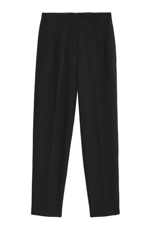 These trousers offer easy wear for smart and casual occasions alike. They have tapered legs with added stretch for comfort and an ankle-grazer length for a contemporary look. The elasticated high waist features double darts for a tailored effect and fastens securely with a hook bar and zip with a concealed button.