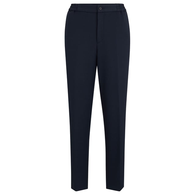 Mens HUGO Gos233F1J Trousers in dark blue- Elasticised waistband- Button and zip closure- Side pockets- Rear welt pockets- HUGO Performance- 53% Polyester  41% Cotton  6% Elastane.  Dry clean.- Ref: 50497191-405