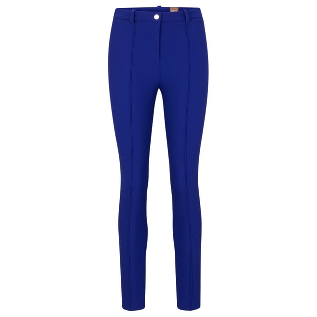 Dames BOSS Tanaina3 Slim-Fit Pants in Stretch Fabric met Pintuck Pleats in open blauw.Broek met normale taille van BOSS Womenswear, slank gesneden in stretchstof gemengd met katoen en afgewerkt met pintuckplooien.- Slim fit- Normale taille- Knoop- en ritssluiting- Slanke pijpen- Pin-tuck- Zakken onder achter: Pasvorm voetwijdte: 29cm (11.4 inches)- Hoofdmateriaal: 59% Polyester 29% Viscose 7% Katoen 5% Elastaan.   Zakken: 100% Katoen.  Machinewasbaar.- Ref: 50500867-498