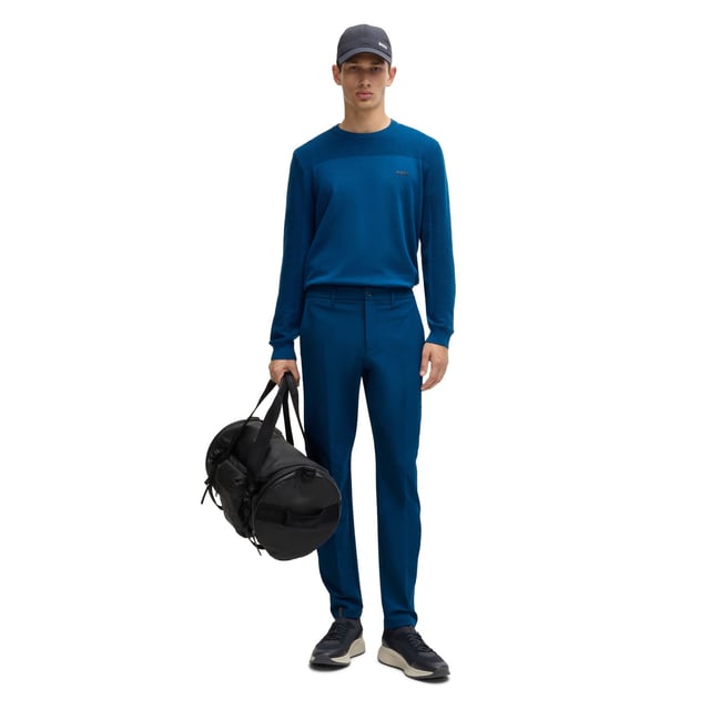Mens BOSS T Commuter Slim-Fit Chinos in easy-iron four-way stretch fabric in open blueTimeless slim-fit chinos by BOSS Menswear  crafted from easy-iron four-way stretch fabric for optimum comfort. Designed with a quick-dry  water-repellent finish. Featuring a customisable waistband with drawstrings that can be worn inside or out  along with an integrated card-holder and coin-catcher pocket for wallet-free commuting.-Slim fit- Regular rise- Button and zip closure- Tapered leg- Pockets bottom back: Patch pocket- Fit foot width: 33cm- 92% Polyester  8% Elastane  pocketing: 100% Polyester.  Machine washable- Ref: 50495497-494