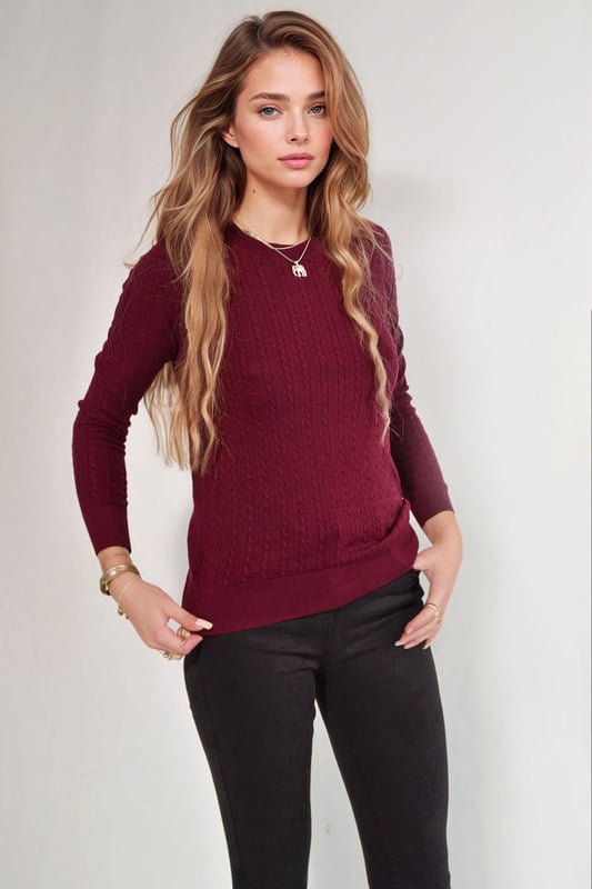 A classic cable knit jumper made in a soft fine knit, to sit neatly under a gilet or jacket. The light weight of this jumper makes it the perfect transition top for autumn wear, combining cosiness with comfortable daily style, finished with set-in sleeves and stretchy rib to the cuffs, hem and neckline
Fine Cable Knit
55% Cotton, 40% Nylon, 5% Acrylic
Round Neck
24" Shoulder to Hem
Long Sleeve
Sizing: As expected 
Fit: Semi Fitted.