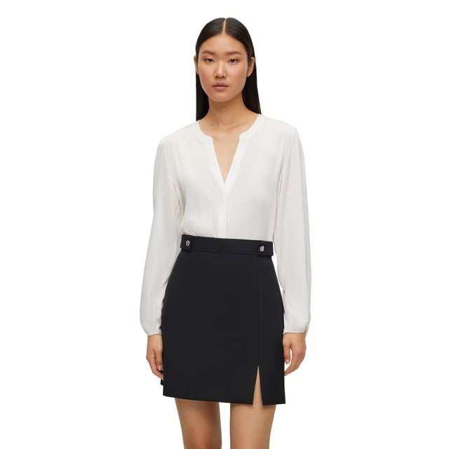 Womens BOSS Biralana Blouse in open white.- Tunic neckline- Concealed button placket- Long sleeves with knot detail cuffs- Relaxed fit- 90% Silk  10% Elastane.  Dry clean.- 50501001-112