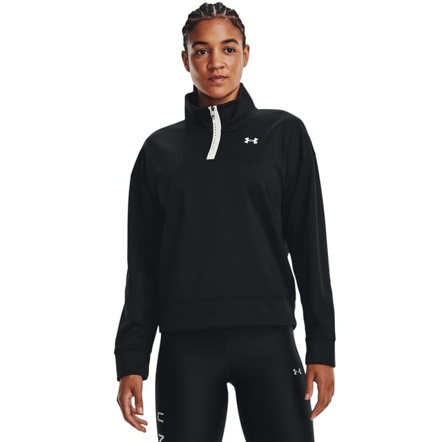 Womens Under Armour Reflective Quarter Zip Top in black.- Stand-up collar.- Long sleeves with ribbed cuffs.- Quarter zip fastening.- 4-way stretch construction moves better in every direction- Ref: 1371627-001