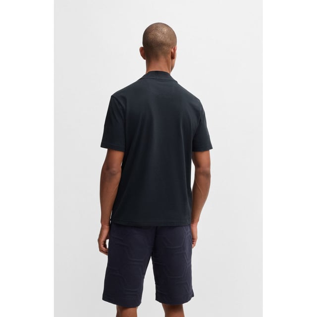 Mens BOSS Tock Hexaquilt Stretch-cotton T-shirt with graphic hexagonal artwork in dark blueCut to a relaxed fit  BOSS Menswear's T-shirt has tonal hexagonal artwork for a dynamic look. Stretch-cotton jersey  mock neckline  branding.- Relaxed fit- Crew neck- Short sleeves- Standard length- 95% Cotton  5% Elastane.  Machine washable.- Ref: 50531570-402