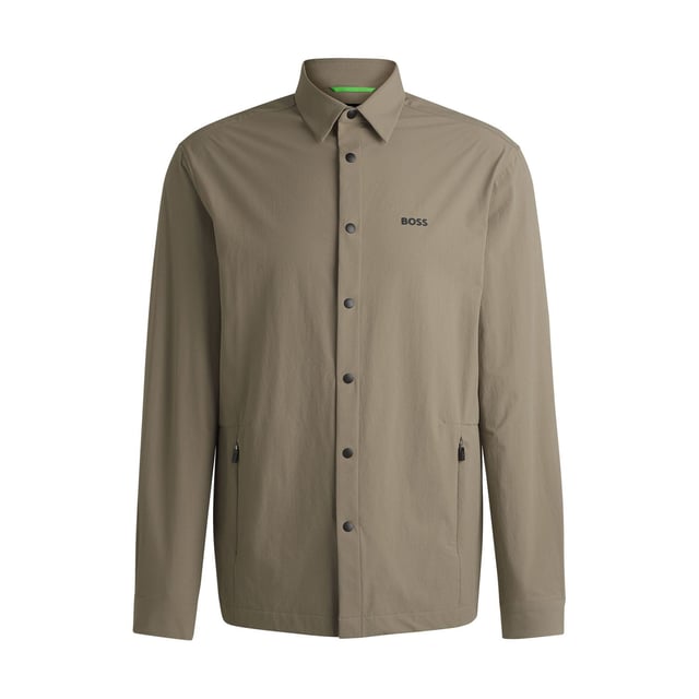 Mens BOSS Basin Relaxed-Fit Overshirt in Water-Repellent Stretch Fabric in beigeWith elbow darts for an ergonomic fit  this BOSS Menswear overshirt is cut in super-stretch fabric. Quick-dry performance with an easy-iron finish.- Relaxed fit- Kent collar- Squared cuffs- Standard length- 90% Polyamide  10% Elastane.  Machine washable.- Ref: 50533265-334