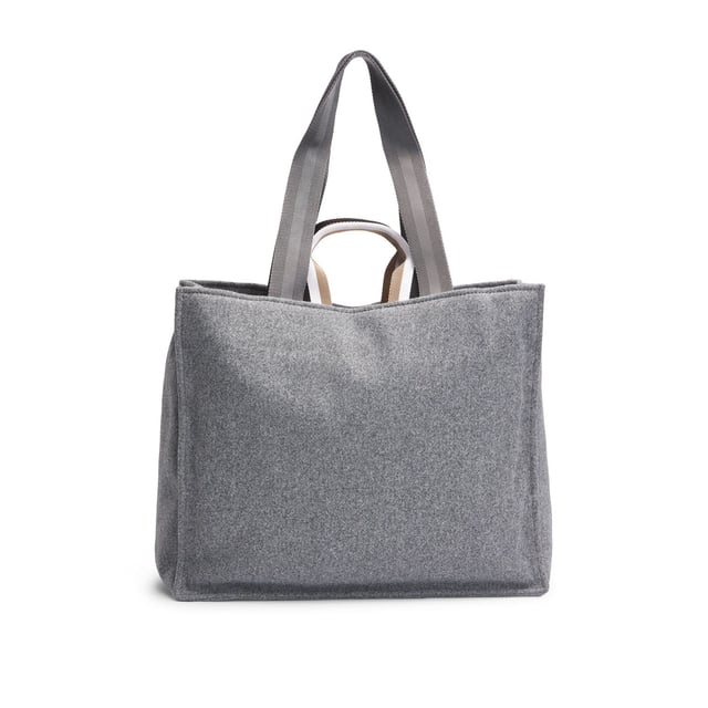 Womens BOSS Deva Tote Bag with Oversized Embroidered Logo in medium grey An open-top tote bag with signature-stripe handles by BOSS. This modern accessory is crafted in wool-effect fabric with large logo embroidery. - Approx. measurements: 41.5cm (L) x 35cm (H) x 18cm (W)- Open top- 1 inside open pocket- Hardware finishing: Polished silver hardware- Logo embroidery- Double handle- Main material: 100% Polyester (recycled)  Lining: 100% Polyester  Facing: 100% Polyester  100% Polyamide.- Ref: 50529028-030