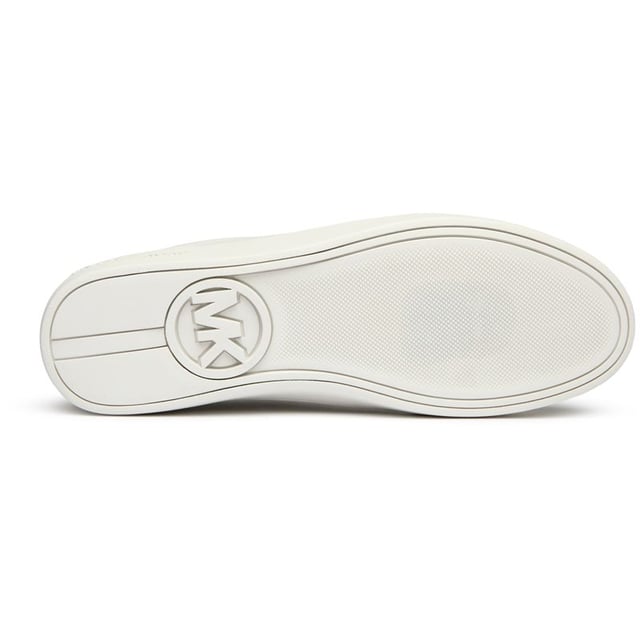 The Michael Kors Keaton Slip On combines luxury and convenience in a sleek court trainer design. Crafted with premium white leather uppers, these women's shoes offer a sophisticated yet casual aesthetic that pairs effortlessly with any outfit. The durable rubber sole provides reliable traction while maintaining the shoe's elegant profile. Perfect for the fashion-conscious woman seeking both comfort and style, these versatile trainers deliver the unmistakable Michael Kors quality in a fuss-free slip-on silhouette.