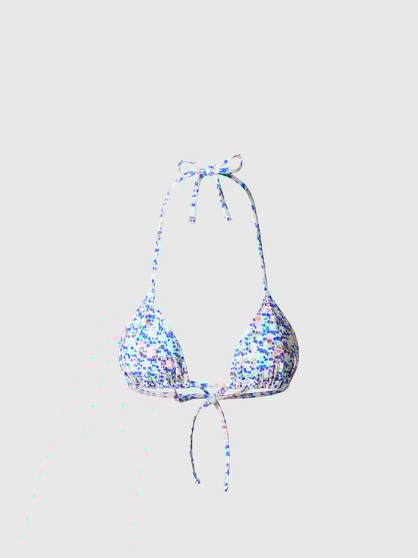 Schick, bequem und umweltfreundlich. Dieses Triangel-Bikinioberteil ist mit zarten Bändern ausgestattet, die für eine perfekte Passform angepasst werden können. Es ist aus recycelter Nylon-Mikrofaser gefertigt und sorgt für ein flexibles Tragegefühl bei geringerem Platzbedarf. Wählen Sie aus zwei einfarbigen Farbvarianten und zwei Strandmustern.