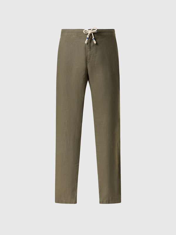 Luchtige zomerstyling op zijn best. Nog een voorbeeld van onze planeetbewuste belofte, deze linnen broek is gemaakt van Europees vlas™: gecertificeerde vezels die in Europa worden geteeld zonder het gebruik van irrigatie of GGO-zaden. Hun relaxte silhouet heeft een knoop aan de voorkant en elastiek aan de achterkant voor de perfecte balans tussen elegantie en comfort.
