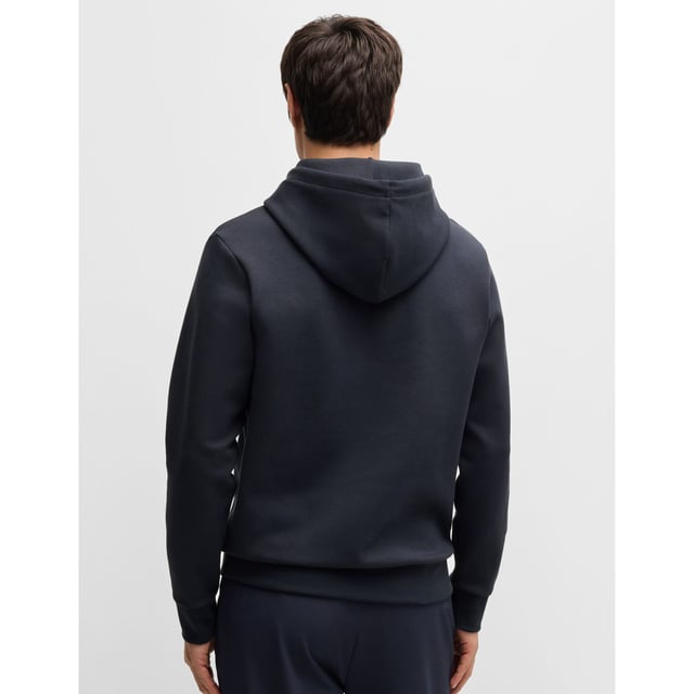 Mens BOSS Soody Regular-Fit Hoodie with logo print in dark blueA signature hoodie designed in stretch cotton by BOSS Menswear. This piece is cut to a straight fit and printed with BOSS branding.- Regular fit- Neckline: Hooded- Pockets top: Kangaroo pocket- Long sleeves- Ribbed cuffs- Standard length- Main material: 73% Cotton  21% Polyester  6% Elastane.  Lining: 100% Polyester.  Machine washable.- Ref: 50535116-402