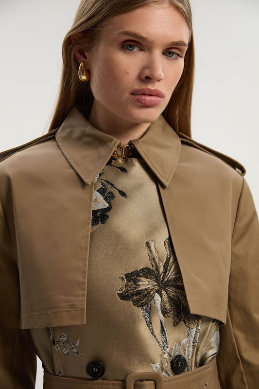Rea Jacquard Trench Coat in Beige