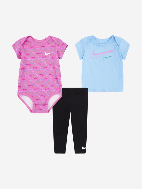 Introducing the chic and stylish Baby Girls Swoosh Logo 3 Piece Set in Black from Nike. Tailored specifically to add a touch of elegance to your baby girl's SS2024 wardrobe, this set complements every occasion. Exclusive Swoosh Logo This unique set adorns the trendy Swoosh logo from Nike, offering a fashionable look for your little princess. Luxurious Comfort Crafted from premium-quality materials, it guarantees absolute comfort, making it a perfect choice for your baby's daily ventures. Complete Ensemble The 3-piece set in black is a singular solution to revamp your baby or baby girl's wardrobe, promising an elevated style quotient. Order today and let your baby girl flaunt her style in vogue!