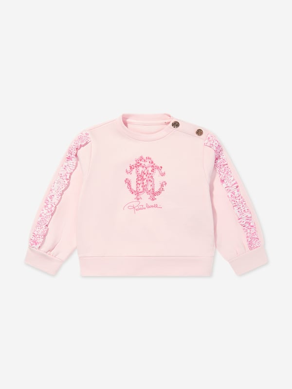 Introducing the exquisite Baby Girls Logo Sweatshirt in Pink by Roberto Cavalli, a splendid addition to any young wardrobe for SS2025. Essential features include Italian Craftsmanship Elegantly assembled in Italy, guaranteeing premium quality and longevity. Signature Print Features a delightful, stylish print that ensures your little one is always in vogue. Luxurious Comfort Constructed with superior fabrics for the utmost comfort during playful days. Ideal for the upcoming SS2025 season.Embrace timeless elegance for your baby with Roberto Cavalli's pink logo sweatshirt. Order now for fashion-forward elegance.