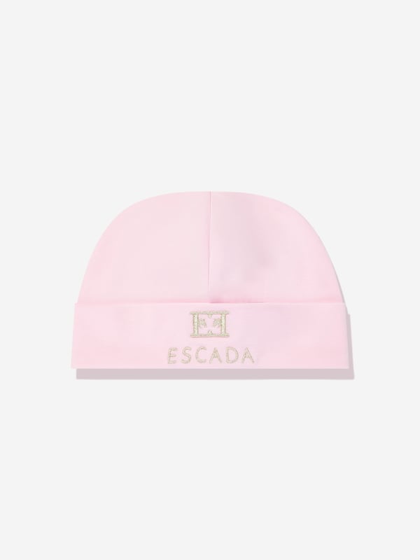 Escada incorporate classic imagery into their modern yet sophisticated aesthetics. This baby girls embroidered logo beanie in pink is woven in beautiful high quality. Engineered in soft cotton jersey, it features the brand's logo embroidered on the front. 93 Cotton, 7 Elastane Machine Wash 40C 9 Months 46cm