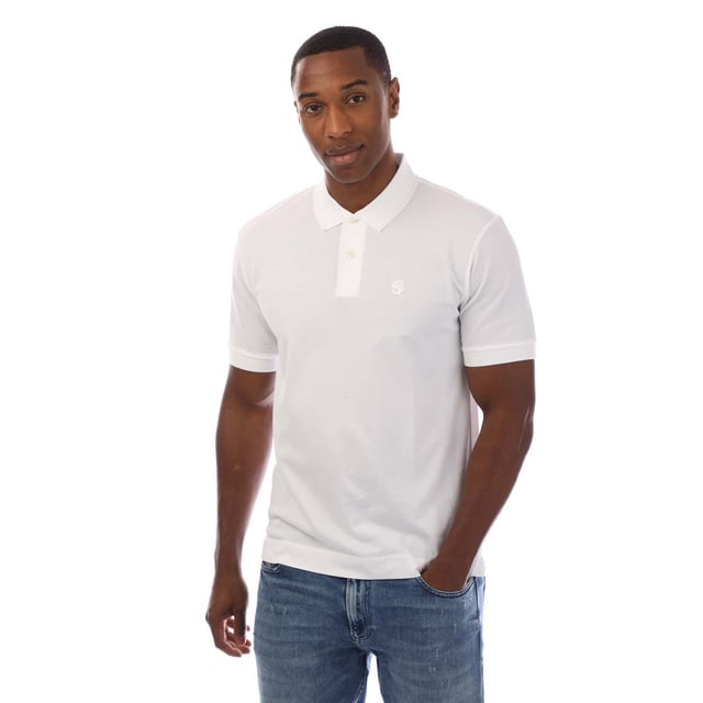 Mens Boss Polo Shirt in white.- Classic collar.- Short sleeves.- Two-button placket.- Ribbed details.- Embroidered BB logo.- 100% Cotton.- Ref: 50517450100