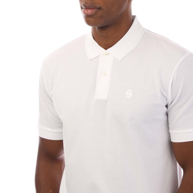 Mens Boss Polo Shirt in white.- Classic collar.- Short sleeves.- Two-button placket.- Ribbed details.- Embroidered BB logo.- 100% Cotton.- Ref: 50517450100