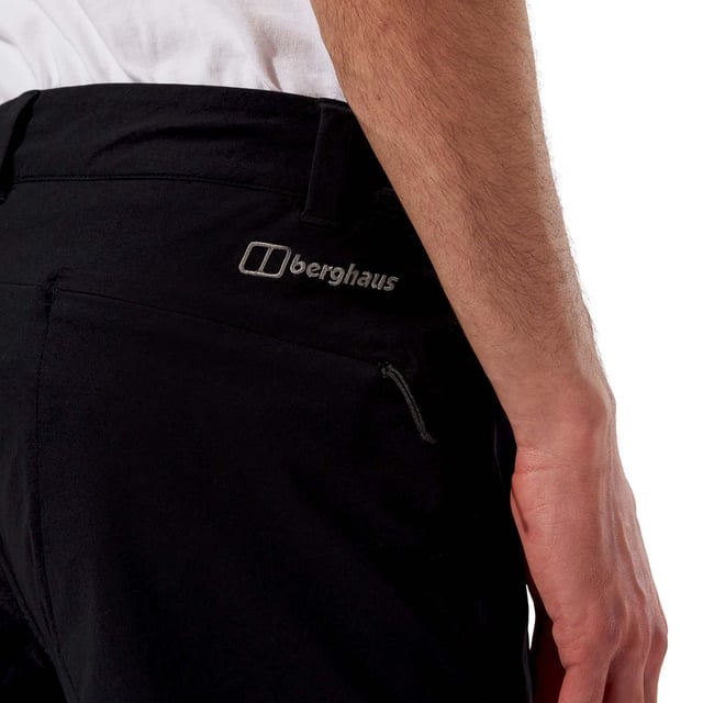 Elasticated drawcord loop on the waistband.One open pocket and one concealed pocket at the rear.Two hand pockets at the front.Belt loops.That extra panel of fabric at the inseam means extra movement and durability.Straight fit.