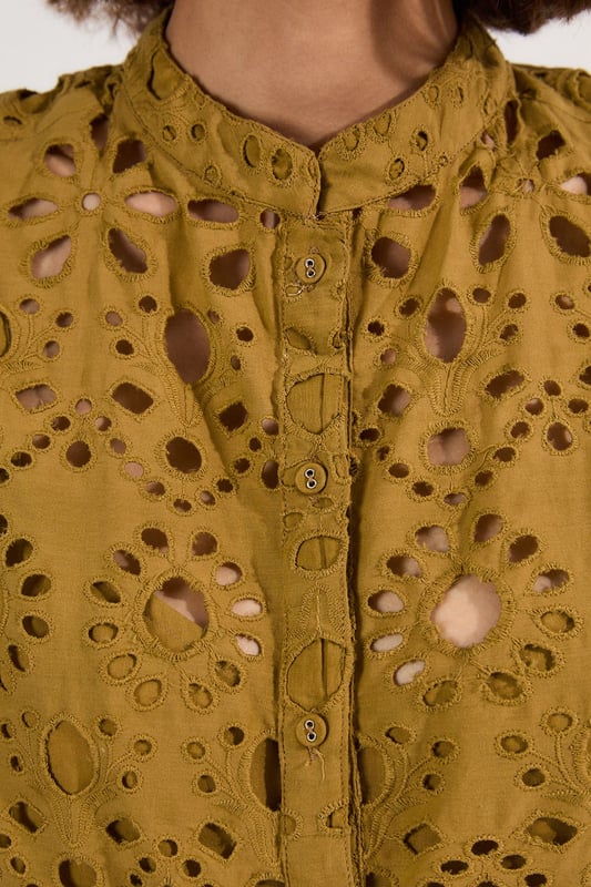 Cotton Broderie Woven Short Sleeve Blouse