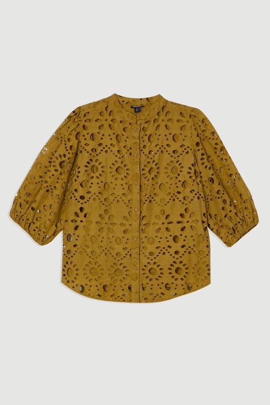 Cotton Broderie Woven Short Sleeve Blouse