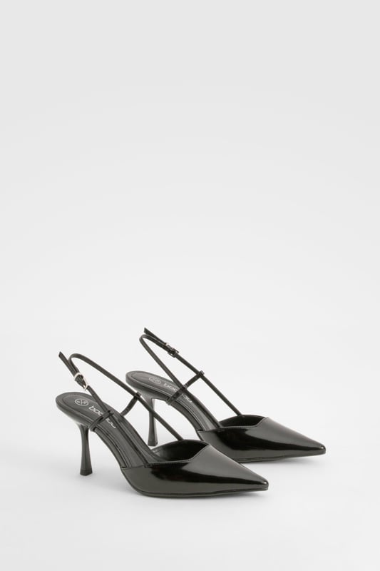 Sleek pointed toe design for a sophisticated look
        Slingback strap with adjustable buckle for a secure fit
        Low heel height between 2.5 and 4.5cm for comfortable wear
        Glossy finish adds a touch of glamour
        Versatile style suitable for various occasions
    
    Step out in style with these chic PU pumps from Boohoo. Perfect for the fashion-forward woman who wants to make a statement, these slingbacks combine comfort with elegance. The pointed toe and sleek silhouette create a flattering look that elongates the leg, while the low heel ensures you can dance the night away without compromising on style. Ideal for a night out with friends, these pumps can easily transition from drinks at the bar to hitting the dance floor. Pair them with your favourite little black dress for a classic look, or add a pop of edge to tailored trousers for a more contemporary ensemble. The adjustable strap allows for a customised fit, ensuring these pumps will be your go-to choice for any urban nightlife adventure.