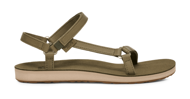 TEVA WOMENS ORIGINAL UNIVERSAL SLIM LEA BURNT OLIVE A minimalist style made for everyday wear, this silhouette cues up luxe leather straps to deliver a sleek, strappy summer sandal. A pared-back version of Teva’s timeless adventure icon, this update is ready to tackle sunshine-filled adventures.
