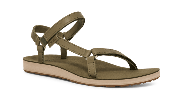 TEVA WOMENS ORIGINAL UNIVERSAL SLIM LEA BURNT OLIVE A minimalist style made for everyday wear, this silhouette cues up luxe leather straps to deliver a sleek, strappy summer sandal. A pared-back version of Teva’s timeless adventure icon, this update is ready to tackle sunshine-filled adventures.