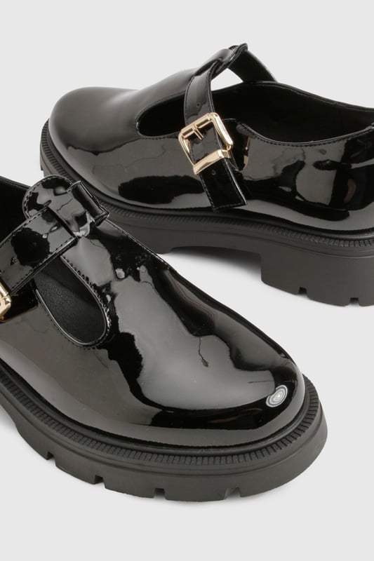 Wide Fit Patent T Bar Mary Janes Shoes