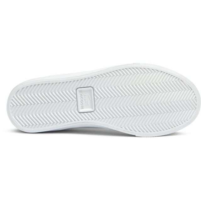 Mens white Lacoste lerond set trainers, manufactured with leather and a rubber sole. Featuring: lacoste branding, padded tongue, ortholite insole and embroidered croc.