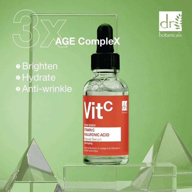 Dr Botanicals Vitamin C 5% & Hyaluronic Acid 2% Hydrating Facial Serum 30ml Revitalise your skin with our Revitalising Youth Serum, expertly crafted for dull, dehydrated, and ageing skin. This powerful serum combines the brightening benefits of Vitamin C, deep hydration from Hyaluronic Acid, and the age-defying properties of Beautifeye, ensuring a youthful, radiant complexion. Suitable for all skin types, including sensitive skin, our fast-absorbing, non-greasy formula is perfect for layering with your favorite moisturiser. Free from parabens, sulfates, and artificial fragrances, this vegan and cruelty-free serum is your ultimate solution for achieving smooth, hydrated skin and reducing the appearance of fine lines. Experience the transformation and embrace your natural glow!
