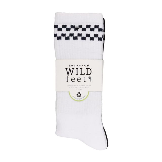 Wildfeet - 3 Pack Men’s Cotton Rich Ribbed Sport Socks: Classics are classic for a reason, and these Wildfeet Cotton Rich Sports Socks are just the thing when you’re looking for a men’s sport sock that is beyond fashion and fad, that looks good and just does its job well. These crew length socks are non-cushioned, so they offer a reduced bulk in your trainers and sports shoes. They are cotton rich, ensuring softness and comfort while exercising. It also means they are lightweight and in a fine gauge for extra, fresh cotton coolness. The legs of these cotton sports socks are fully ribbed and elasticated, to keep them securely in place throughout wear, no pausing mid-session to repeatedly pull them up and with that great-looking classic twin sports stripe topping them too. They’ll last as well, because the toes and heels are reinforced for durable wear. . Wild Feet is a range of socks featuring cool designs, bold colours and quirky catchphrases - from pugs and penguins, to lions and llamas! . These socks are available in 3 styles. They come in one size: Men’s 6-11 UK, are made from 55% Cotton, 23% Polyamide, 15% Polyester, 7% Elastane and are machine washable. Extra Product Details: Men’s Wildfeet Sport Socks Cotton Rich Fibres Crew Length Style Great For Sensitive Skin Soft & Breathable 3 Striped Designs Ideal For Sport Ribbed Leg One Size: 6-11 UK Machine Washable