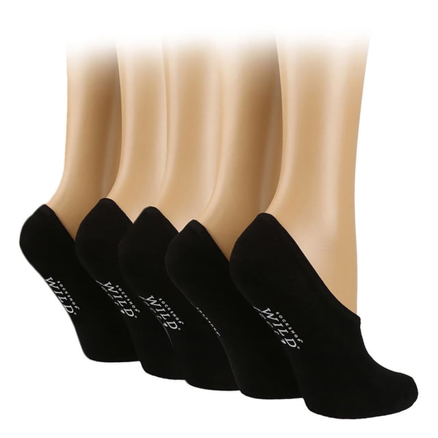 Wildfeet - 5 Pack Ladies Low Cut Shoe Liner Socks With Grips: Introducing the Wildfeet Ladies Low Cut Shoe Liners, the perfect blend of style, comfort, and functionality. These low cut trainer style liners are designed for the active woman on the go. Featuring non-slip silicone grippers that keep your feet firmly in place and cushioned soles that offer optimal comfort and support. Made from super soft bamboo fibres, these liners are gentle on your skin, making them great for those with sensitive skin. The moisture-wicking properties of the bamboo fibres keep your feet dry and fresh, even during the most intense workout sessions. . Wild Feet is a range of socks featuring cool designs, bold colours and quirky catchphrases - from pugs and penguins, to lions and llamas! Choose from a range of styles for men and ladies, from dress to trainer socks. There are even some sporty styles available!. These socks are available in Black or White. They come in one size: Ladies 4-8 UK, are made from 81% Viscose (from Bamboo), 17% Polyester, 2% Elastane and are machine washable. Extra Product Details: Ladies Wildfeet Shoe Liners Low Cut Style Bamboo Rich Fibres Cushioned Foot Great For Sensitive Skin Non Slip Silicone Grips Available in Black or White Moisture Wicking Soft & Breathable One Size: 4-8 UK Machine Washable