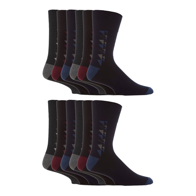 Gentle Grip - Mens 12 Value Pack Non Elastic Patterned Socks: If you're searching for a way to liven up your wardrobe and inject a burst of vibrancy, then these Gentle Grip Socks are just what you need. With loads of designs to choose from, like Plain, Argyle, Colourburst, Heel & Toe, and more. These socks are the perfect way to add personality to any outfit, while also providing the comfort and quality that Gentle Grip is known for. Indulge in luxurious comfort with Gentle Grip, crafted from premium quality cotton-rich yarn that feels as good as it looks. These socks are carefully designed to provide a superior fit that hugs your legs without causing any discomfort or unsightly constriction rings. The high-quality construction of these socks is built to last, ensuring that you can enjoy their softness and comfort for years to come. . These are available in 2 sizes: 6-11 UK & 12-14 UK, come in a range of great patterns and are a 12 pair value pack. They are made from: 76% Cotton, 19% Polyester, 3% Nylon, 2% Elastane and are Machine Washable. Extra Product Details: Men’s Gentle Grip Socks 12 Pair Value Pack Classic & Funky Patterns Bright Colour Options Non Elastic Top Soft Cotton Rich Fibres Soft Honeycomb Top Helps Aid Circulation Constructed With Care Over 20 Different Styles Available in 6-11 UK & 12-14 UK Machine Washable