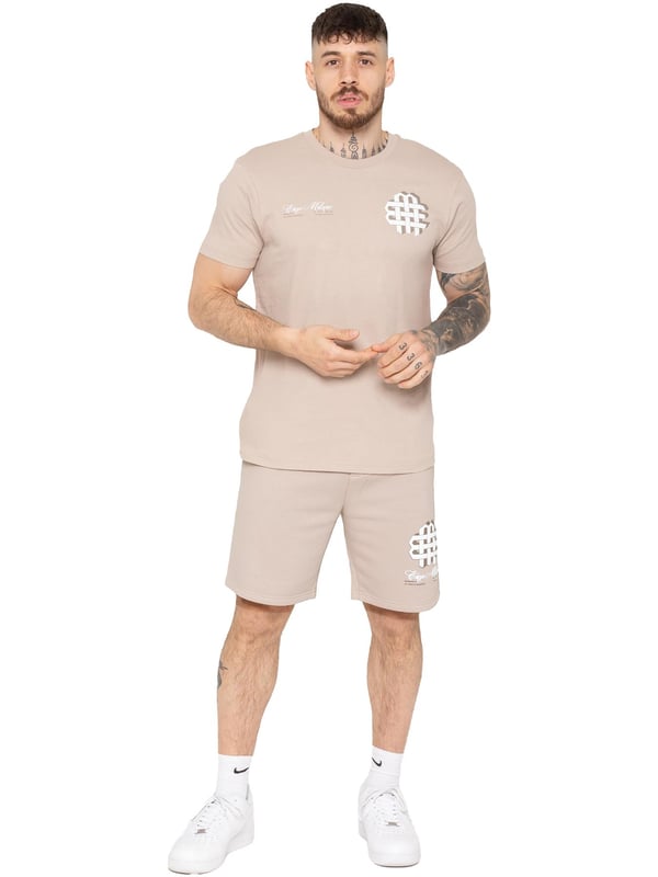 Stay stylish and comfortable with the Enzo Milano Men's Printed T-Shirt & Shorts Set. The cotton T-shirt features a bold puff print on the front and back, with a ribbed crew neck and regular fit for all-day ease. Paired with fleece-lined shorts, this set is perfect for casual days. The shorts offer a regular fit, elasticated waistband with drawstring, side pockets, and a matching puff print graphic for a standout look.