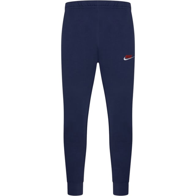 Nike Foundation Mens Tracksuit In Navy Layer up in this men's Foundation Tracksuit from Nike. In a Midnight Navy colourway,, this matching set includes a full zip hoodie and standard fit joggers, both made from soft brushed fleece for all-day comfort. The hoodie features an adjustable drawstring hood, full-zip fastening, ribbed trims, and a split kangaroo pocket for essential storage. The joggers come with an elastic waistband and adjustable drawcord for a custom fit, ribbed ankle cuffs to maintain shape, and side pockets for convenience. Finished with signature Nike Swoosh embroidery to the chest and thigh for a classic look.