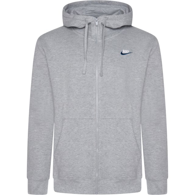 Nike Foundation Mens Hoodie In Grey Layer up in this men's Foundation Full Zip Hoodie from Nike. In a Dark Grey Heather colourway, this relaxed-fit hoodie is made with soft brushed fleece for lasting comfort. It features a full-zip fastening with an adjustable drawstring through the hood for cosy coverage. It has stretchy ribbed trims to secure the fit, and a split kangaroo pocket up front to stash your essentials. Finished with signature Nike branding embroidered to the chest.