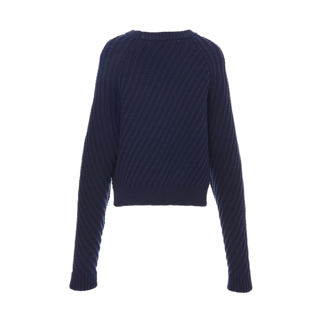 Kurzer Pullover mit langen Ärmeln und auf der Vorderseite aufgenähtem Markensymbol.