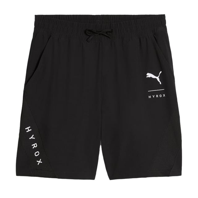 Push past your limits with the Puma x HYROX 7-Inch Men’s Black Shorts — engineered for hybrid athletes who train hard and race harder. Created in collaboration with HYROX, the global fitness racing series, these shorts are designed for speed, breathability, and zero distractions, making them your ultimate gear for gym sessions, race prep, or high-intensity training days.
Key Features
Official Puma x HYROX Collaboration

Features co-branded Puma and HYROX logos, representing peak-performance partnership and competitive credibility.

7-Inch Inseam

Strikes the perfect balance between coverage and mobility — ideal for agility movements, sprints, and strength training.

Lightweight Stretch Fabric

Crafted from high-performance polyester with elastane, offering flexibility, durability, and a barely-there feel.

dryCELL Technology

Moisture-wicking properties pull sweat away from the skin, keeping you cool and dry during your toughest sets.

Elastic Waistband with Internal Drawcord

Adjustable fit stays locked in place during movement, no matter how intense the workout gets.

Side Slip Pockets

Functional storage for small essentials like a locker key or energy gel, without interrupting your flow.

Minimalist Matte Black Design

Clean, athletic look with subtle branding — pairs effortlessly with any HYROX top or training gear.