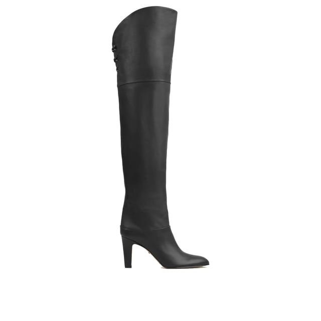 Composition: 100% calf leather  

Inner: 100% Leather
Insole: 100% Leather
Sole: 100% Leather
Slip on
70s-inspired high tube leg
Criss-cross leather laces finish
Heel height: 8.5 cm
Made in  Italy
Gender: WOMEN
Product code: CHC24A03PMF_001
Code: SHO CI 2 BT SS24 12530
