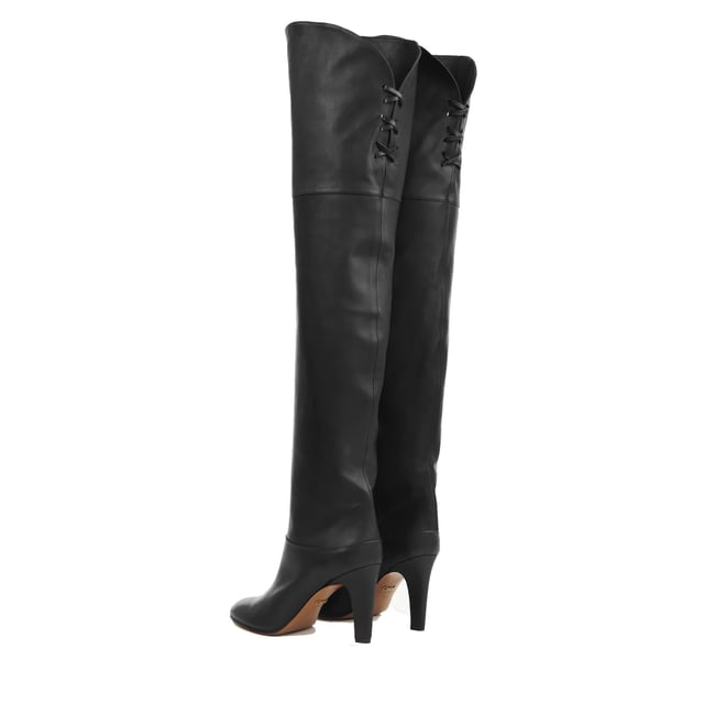 Composition: 100% calf leather  

Inner: 100% Leather
Insole: 100% Leather
Sole: 100% Leather
Slip on
70s-inspired high tube leg
Criss-cross leather laces finish
Heel height: 8.5 cm
Made in  Italy
Gender: WOMEN
Product code: CHC24A03PMF_001
Code: SHO CI 2 BT SS24 12530